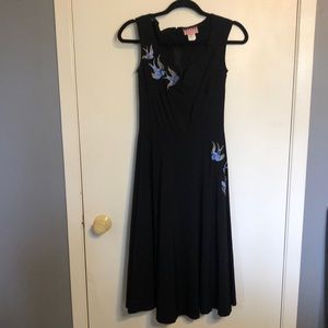Pinup Couture Black Sleeveless Dress with Embroidered Doves